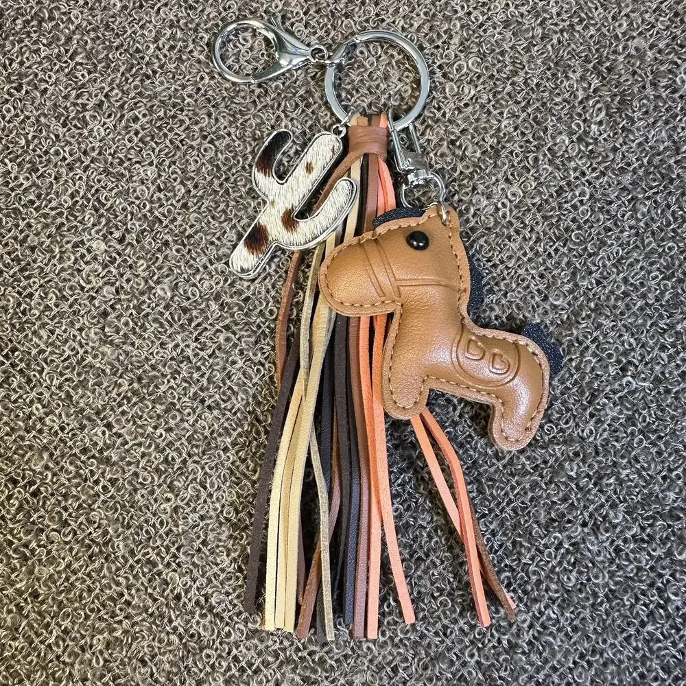 Bag Charm Key NEW Cow Hair Hide Cactus, Brown Pony Horse Arbor Verde